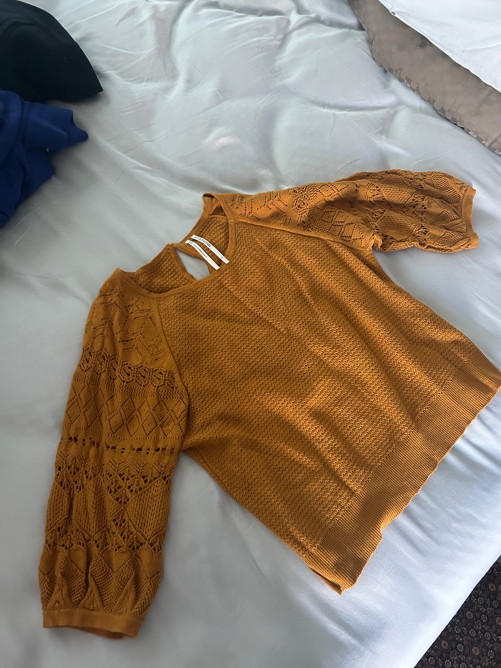 Mustard puff sleeve Knit half Sleeve crochet Sweater